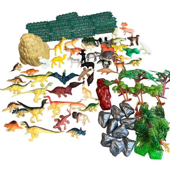 Jurassic Dinosaur Zoo Animal Figures Play Set with Mat 50+ PCS Realistic - Picture 13 of 14